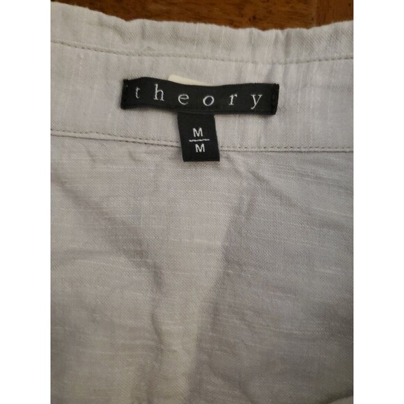 Theory Dulcie Linen Blend Beige Stretch Long Sleeve Button Up Shirt Women Medium - Picture 5 of 10